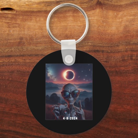 Selfie mit Solar 2024 Eclipse Tragegles Retro Schlüsselanhänger (Vorderseite)
