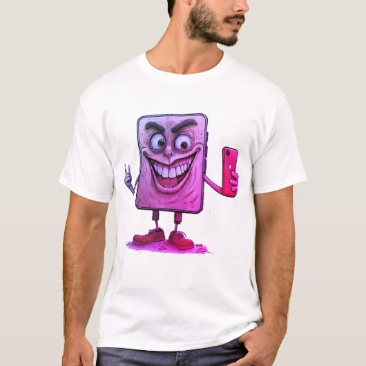 Selfie Moment: Design von Gesichts- und Mobilgerät T-Shirt (Vorderseite)