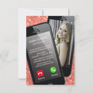 Selfie Phone Foto Teenager Pink Girl Geburtstag Einladung