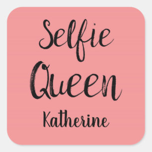 Selfie Queen Name Personalisiert Coral Orange Quadratischer Aufkleber