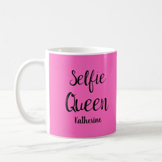 Selfie Queen Name Personalisiert Fuchsia Hot Pink Kaffeetasse (Links)