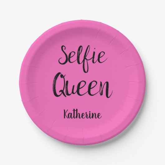 Selfie Queen Name Personalisiert Fuchsia Hot Pink Pappteller (Vorderseite)