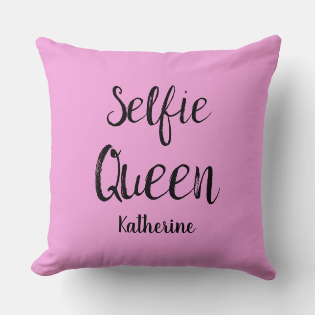 Selfie Queen Name Personalisiert Pink Kissen (Vorderseite)