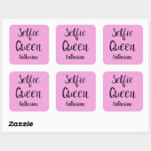 Selfie Queen Name Personalisiert Pink Quadratischer Aufkleber (Blatt)
