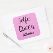 Selfie Queen Name Personalisiert Pink Quadratischer Aufkleber (Umschlag)
