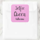 Selfie Queen Name Personalisiert Pink Quadratischer Aufkleber (Tasche)
