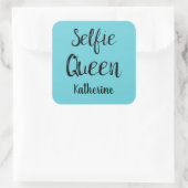 Selfie Queen Name Personalisiert Türkis Blau Aquam Quadratischer Aufkleber (Tasche)