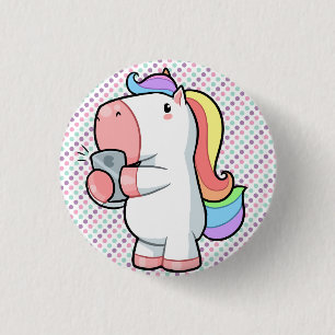 Selfie Regenbogen-Einhorn-Tupfen Button