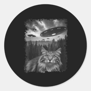 Selfie-selfie-Grafikkatze mit Bigfoot Sasquatch Al Runder Aufkleber