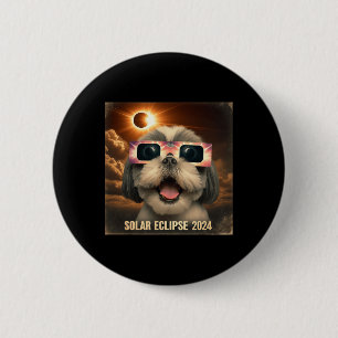 Selfie Shih Tzu Kids Mens Solar Eclipse Button