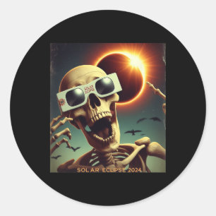 Selfie Skeleton Kids Mens Solar Eclipse 1 Runder Aufkleber
