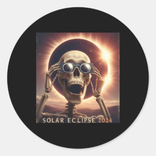 Selfie Skeleton Kids Mens Solar Eclipse Runder Aufkleber