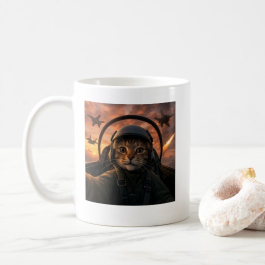 Selfie Squad Cat Funny Fighter Pilot Meme Cat Gen Kaffeetasse (Mit Donut)