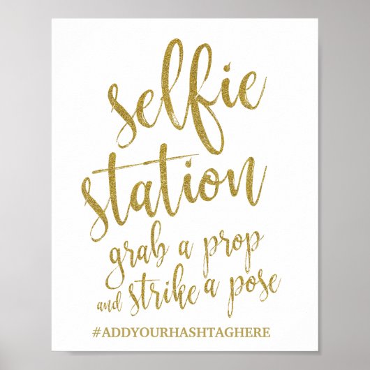 Selfie Station Gold Glitzer 8x10 Hochzeitszeichen Poster (Vorne)