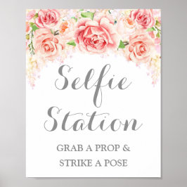 Selfie Station Hochzeitssing Pink Wasserfarbe Flor Poster