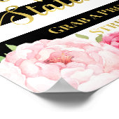 Selfie Station Signieren Rosa Blütenschwarze Strei Poster (Ecke)