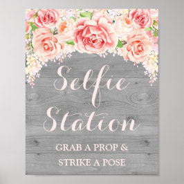 Selfie Station Wedding Sign Pink Watercolor Wood Poster