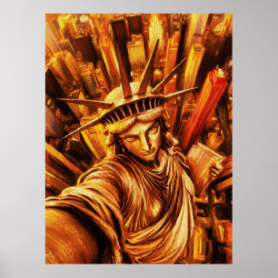 Selfie-Style Statue of Liberty Ölbild  Poster