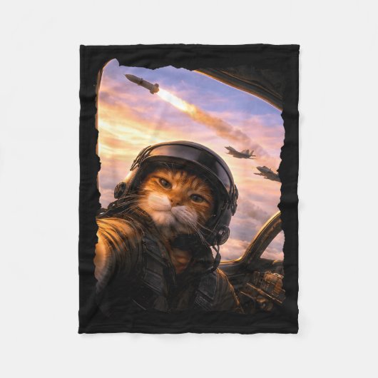 Selfie-Truppe Katze lustiger Kampfpilot Meme-Kitty Fleecedecke (Vorderseite)