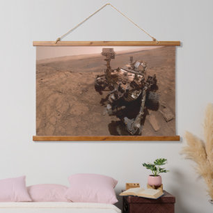 Selfie von Mars Curiosity Rote Marlandschaft Wandteppich Mit Holzrahmen