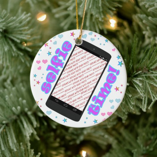 Selfie-Zeit! Smartphone-Form Foto-Rahmen Keramik Ornament (Baum)