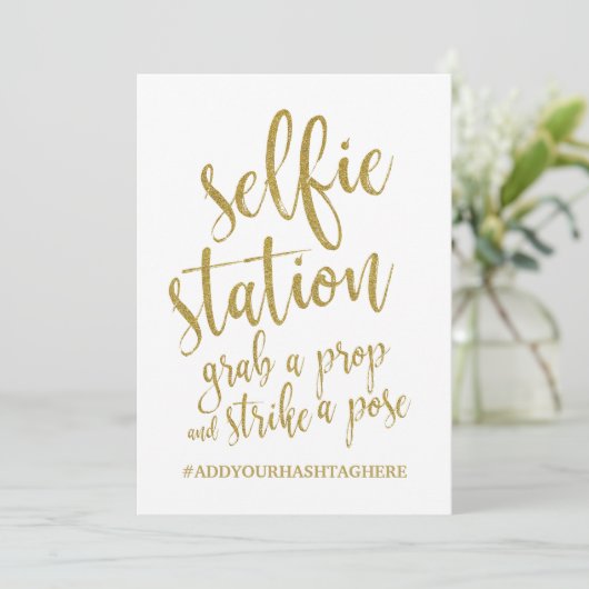Selfstation Glitzer Gold Affordable Sign Einladung (Stehend Vorderseite)