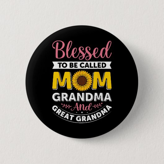 Selig als Mama Oma Sonnenblumen Mütter genannt Button (Vorderseite)