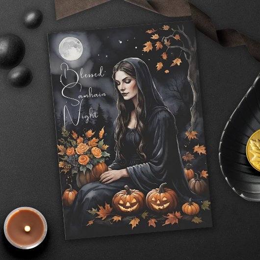Selig Samhain Night Halloween Fall Hexe Karte