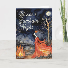 Selig Samhain Night Halloween-Feuerkönigin Karte
