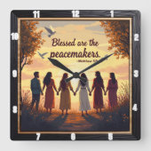 Selig sind die Friedensstifter Matthew 5:9 Quadratische Wanduhr (Vorderseite)