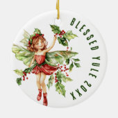 Selig Weihnachten Winter Solstice Holly Fairy Wicc Keramik Ornament (Hinten)