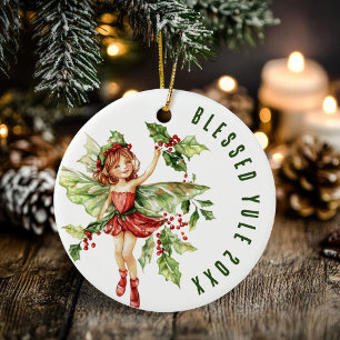 Selig Weihnachten Winter Solstice Holly Fairy Wicc Keramik Ornament