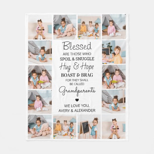 Selige Großeltern Personalisiert 14 FotoCollage Fleecedecke (Vorderseite)