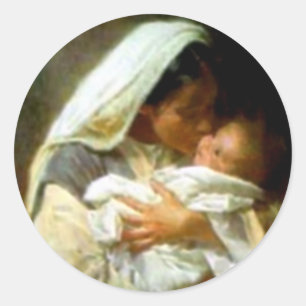 Selige Jungfrau Maria und Säugling Kind Jesus Runder Aufkleber