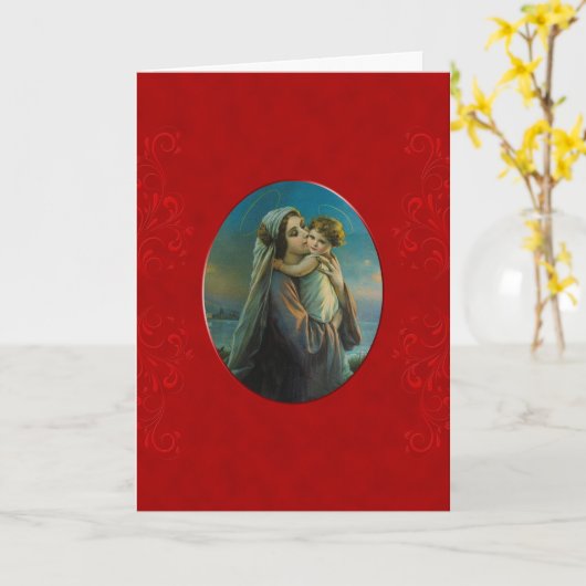 Selige Jungfrau Mary Baby Jesus auf Red Velvet Karte (Gelbe Blume)