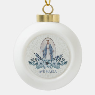 Selige Jungfrau Mary Blue Bllower Lace Keramik Kugel-Ornament