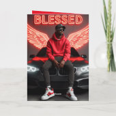 Seligen Black Man-Urban Neon Angel Wings Birthday Karte (Rückseite)