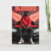 Seligen Black Man-Urban Neon Angel Wings Birthday Karte (Vorderseite)