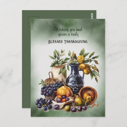 Seliger Erntedank Wein- und Obstschale Postkarte (Vorne/Hinten)