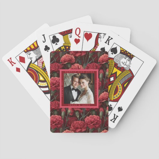 Seliges Rotes Nelken Charm Botanische Hochzeit Spielkarten (Rückseite)