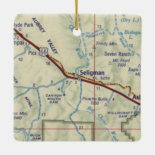Seligman AZ Vintag Map Keramikornament (Rückseite)
