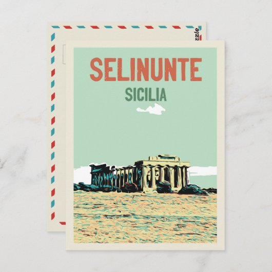 Selinunte, griechische Ruinen Illustration Sizilie Postkarte (Vorne/Hinten)