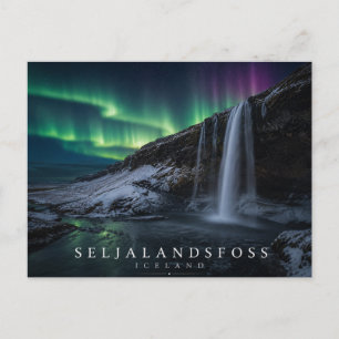 Seljalandsfoss Wasserfall Island Aurora Postkarte