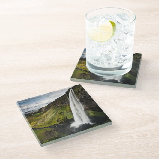 Seljalandsfoss Wasserfall | Island Glasuntersetzer (Schrägansicht)