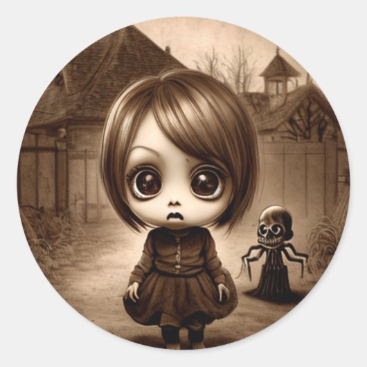 Selrd Big Mit Augen Chibi Girl Halloween Runder Aufkleber (Vorderseite)