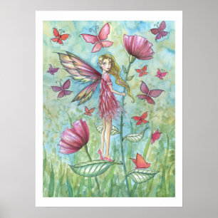 Seltame Sommer-Mohnblumen-Blumenfee und Schmetterl Poster