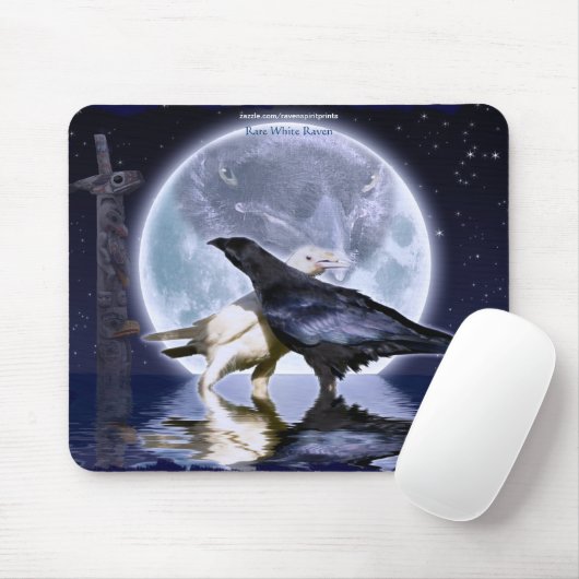 Selten White Ravens & Moon Fantasy Kunst, Dichtung Mousepad (Mit Mouse)