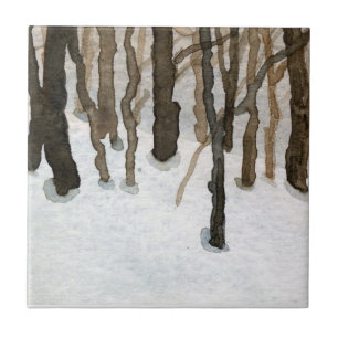 Seltene Bäume im Schnee am Waldrand Fliese