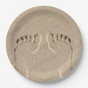Seltene Fußspuren in Sand Pappteller