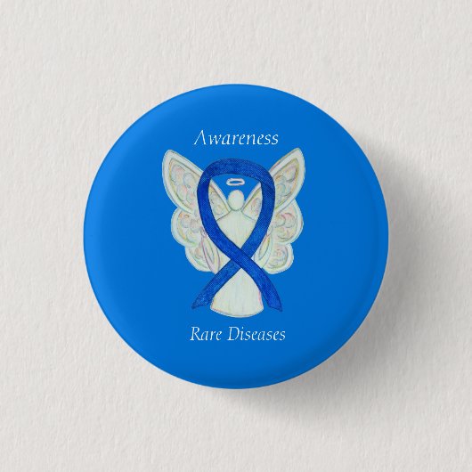 Seltene Krankheiten Denim Awareness Angel Ribbon B Button (Vorderseite)